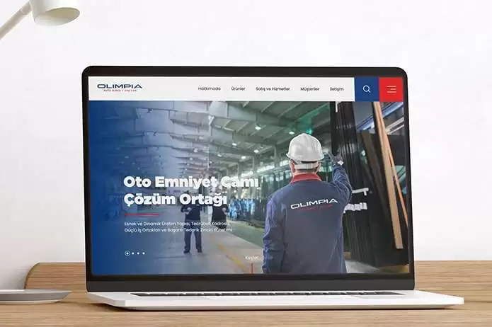 Olimpia Oto Cam web sitesi projesini anlatan liste görseli, Olimpia'nın fabrikasına ait dıştan ve drone ile çekilmiş görüntüsü bulunmaktadır.